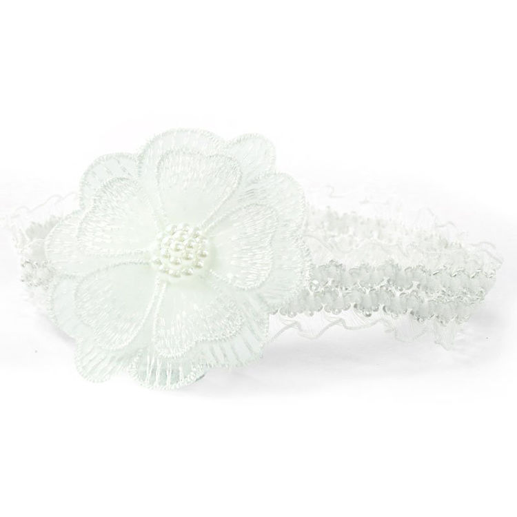 Picture of HB41: – 5412-LACE HEADBAND W/CROCHET FLOWER & PEARL WHITE